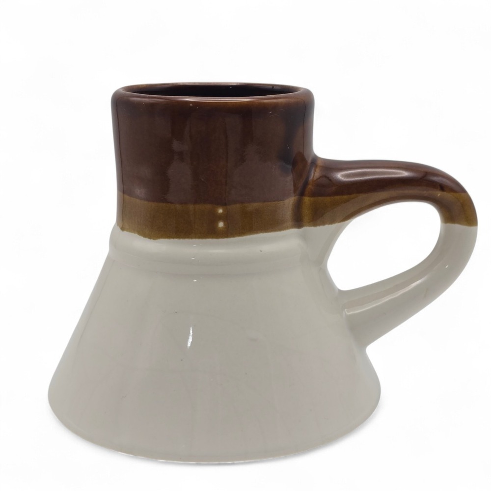 No Spill Coffee Mug Wide Base Anti Tip Brown White Ceramic Vintage Style Cup